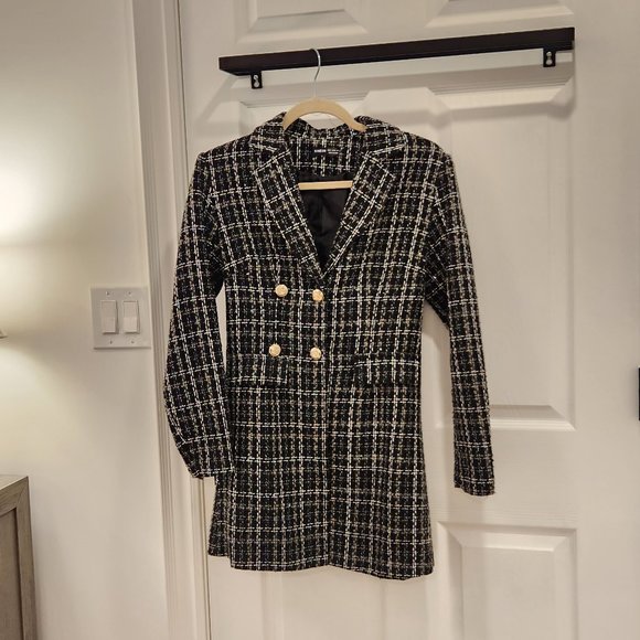 SHEIN Tweed Plaid Double Button Overcoat - Picture 2 of 5